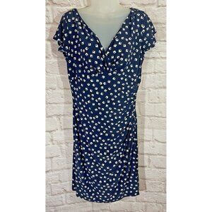 Ralph Lauren Dress 14 Blue White Wrinkle Free Packable Travel Business Stretch